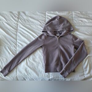 TNA Aritzia Waffle Knit Cropped Zip Up Hoodie Lilac XS